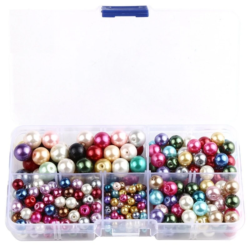 

340 Pieces 4-10mm Mixed Color Round Glass Pearl Beads Strands Dyed Beads For Jewelry Necklace Craft Making