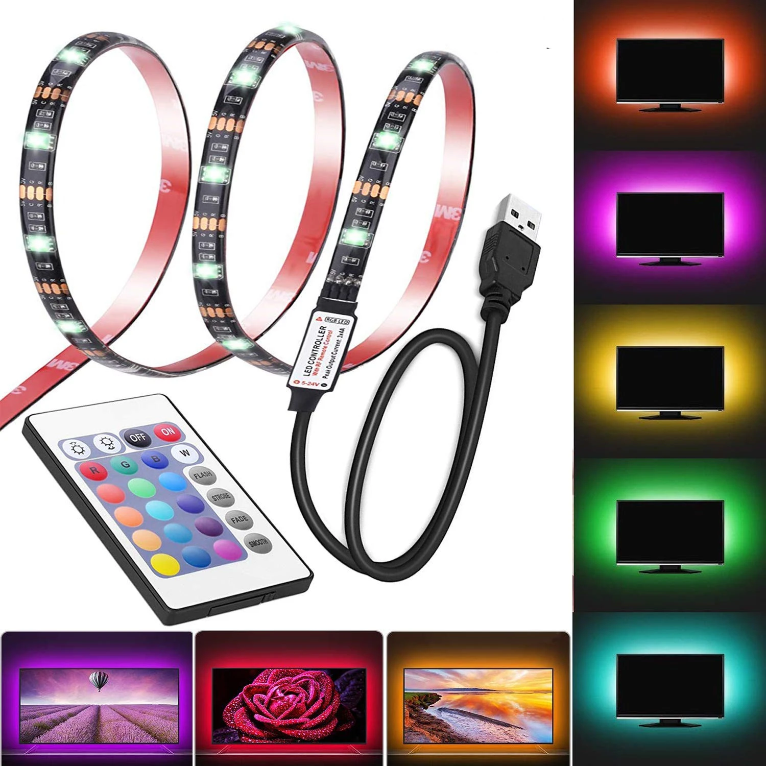 Binval USB RGB 5050 Светодиодная лента светильник водонепроницаемый 1 м 2 м 3 м 4 м 5 м ТВ фоновый светильник декоративный светильник ing с пультом дистанционного управления