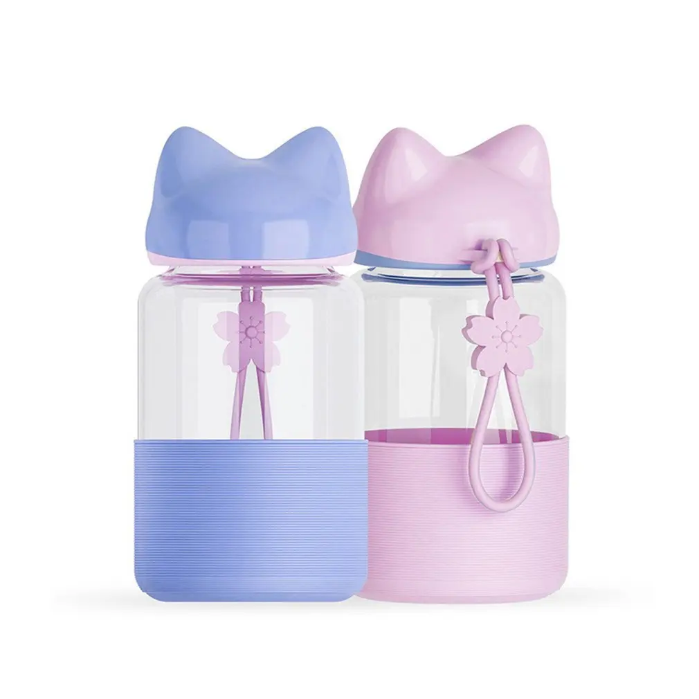 Стеклянная бутылка для воды 300 мл силиконовая питьевой в форме лисы детские