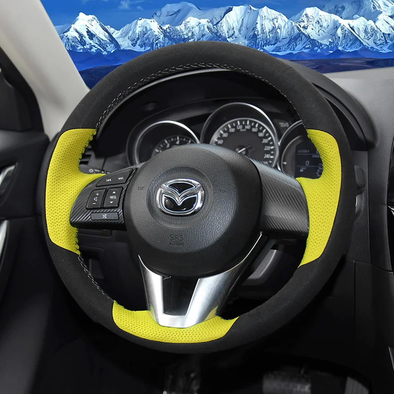 In Vera Pelle di Copertura del Volante cucito a mano FAI DA TE car Steering Wheel Cover per Mazda 3 CX-3 2016 Mazda CX-5 CX5 Atenza 2014