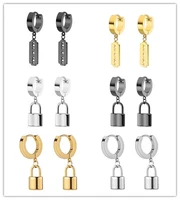 1pair fashion punk stainless steel lockrazor blade earrings padlock pendant hip hop style dangle loop drop earring jewelry gift