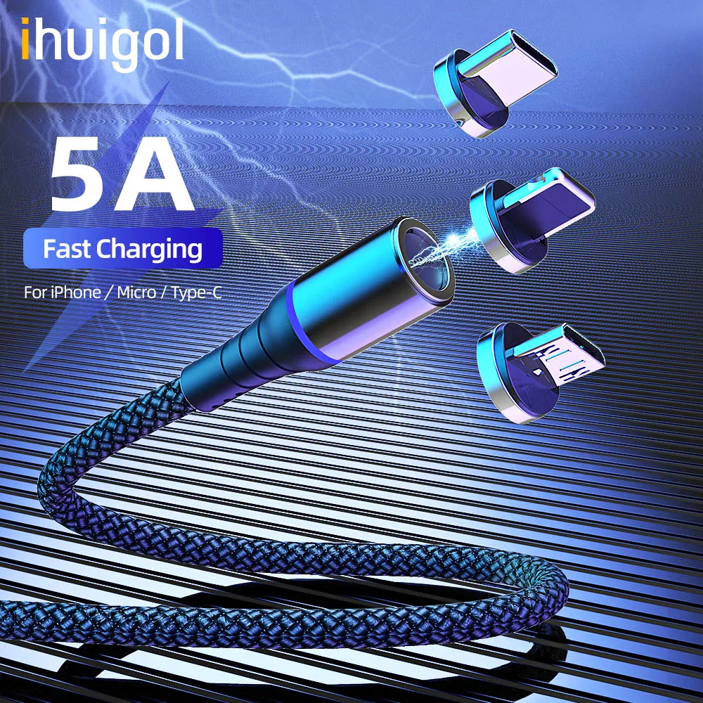 Магнитный кабель ihuigol 5A Сверхбыстрая зарядка Type C Micro USB для передачи данных iPhone 11