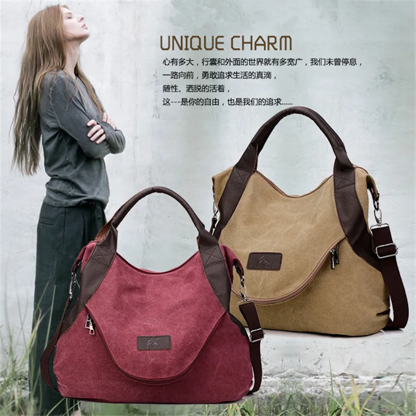 Женская холщовая вместительная сумка тоут через плечо в стиле ретро женские