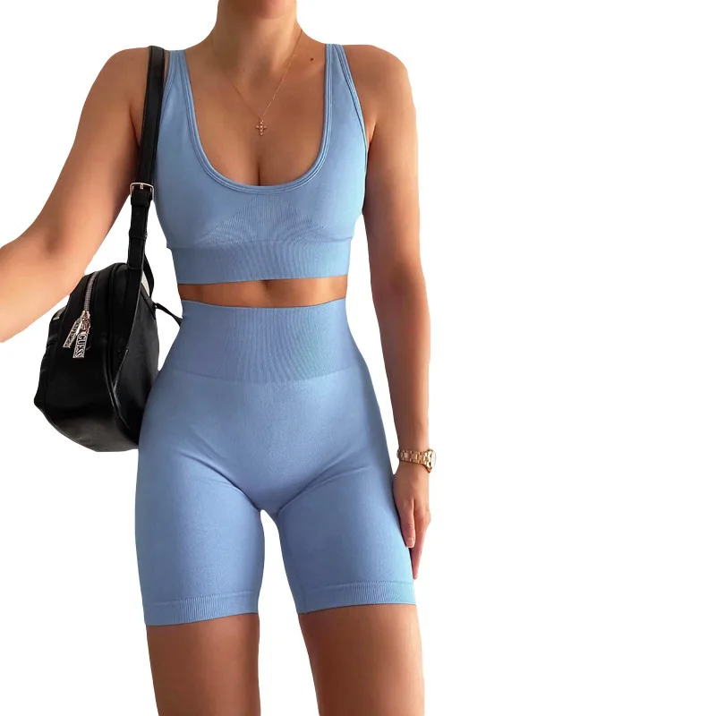 

women tracksuit casual fitness sporty sleeveless tank tops+biker shorts matching set stretchy skinny solid slim activewear