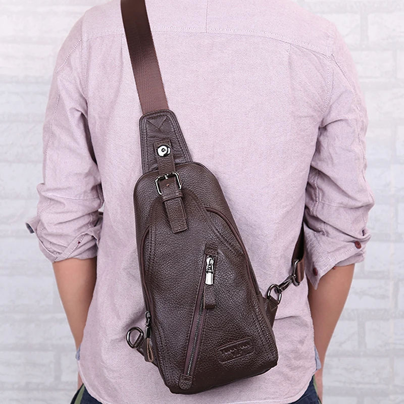 Мужская нагрудная сумка из 2020 натуральной коровьей кожи мессенджер на плечо