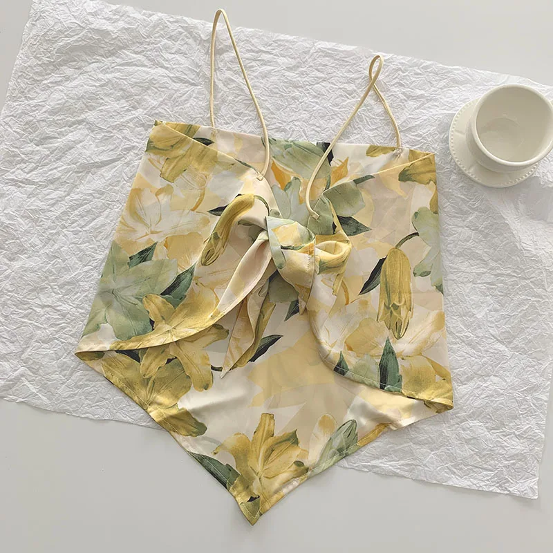 

Irregular Silk Floral Print Tube Tops for Women 2021 Summer Temperament Elegant Sexy Backless Crop Tops Fashion Korean Tank Top