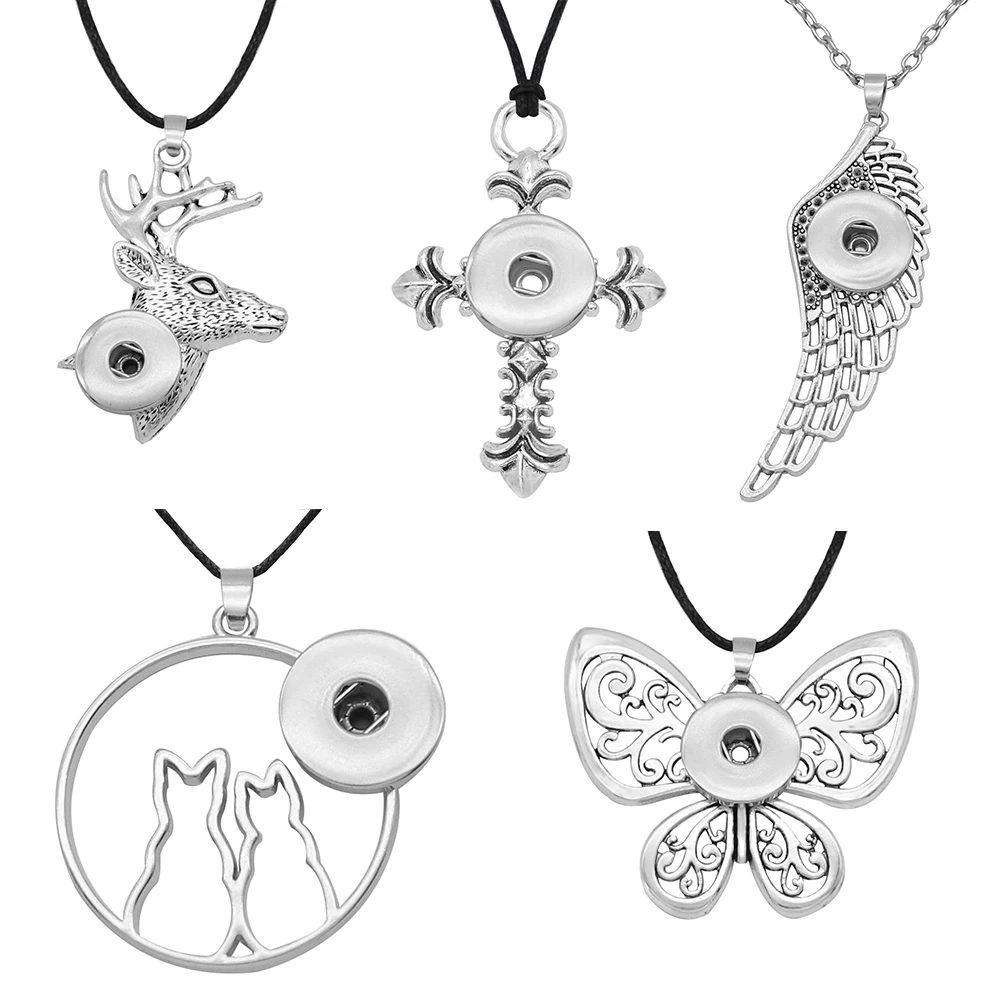 

Cat Butterfly Cross Wing Deer 18mm 20mm Snap Button Necklace DIY Jewelry MD3210