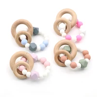 infant size round silicone bracelets wooden bracelet baby molar silicone ring chewing learning beads teether