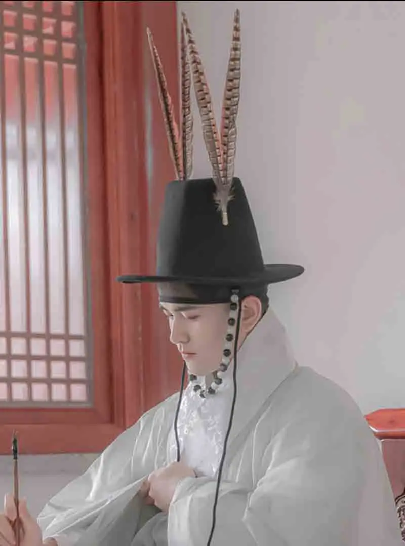 

Ancient Hanfu Hat Men's Beaded Feather Hat Flat Top Eaves Hat Chinese Ming Dynasty Hanfu Hat Fisherman's Hat Black For Men Women