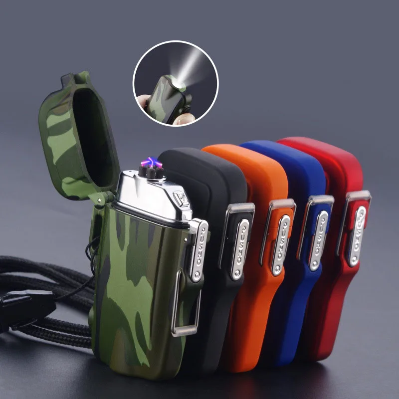 Rechargeable USB Electric Lighter Waterproof Flashlight Plasma Double Arc Palse Induction Metal Survival Tool Men's Gift | Дом и сад