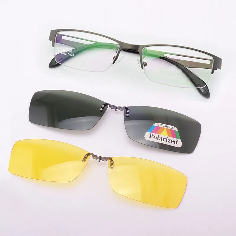 Мужские коричневые оправы из нержавеющей стали 2 шт. магнитные солнцезащитные