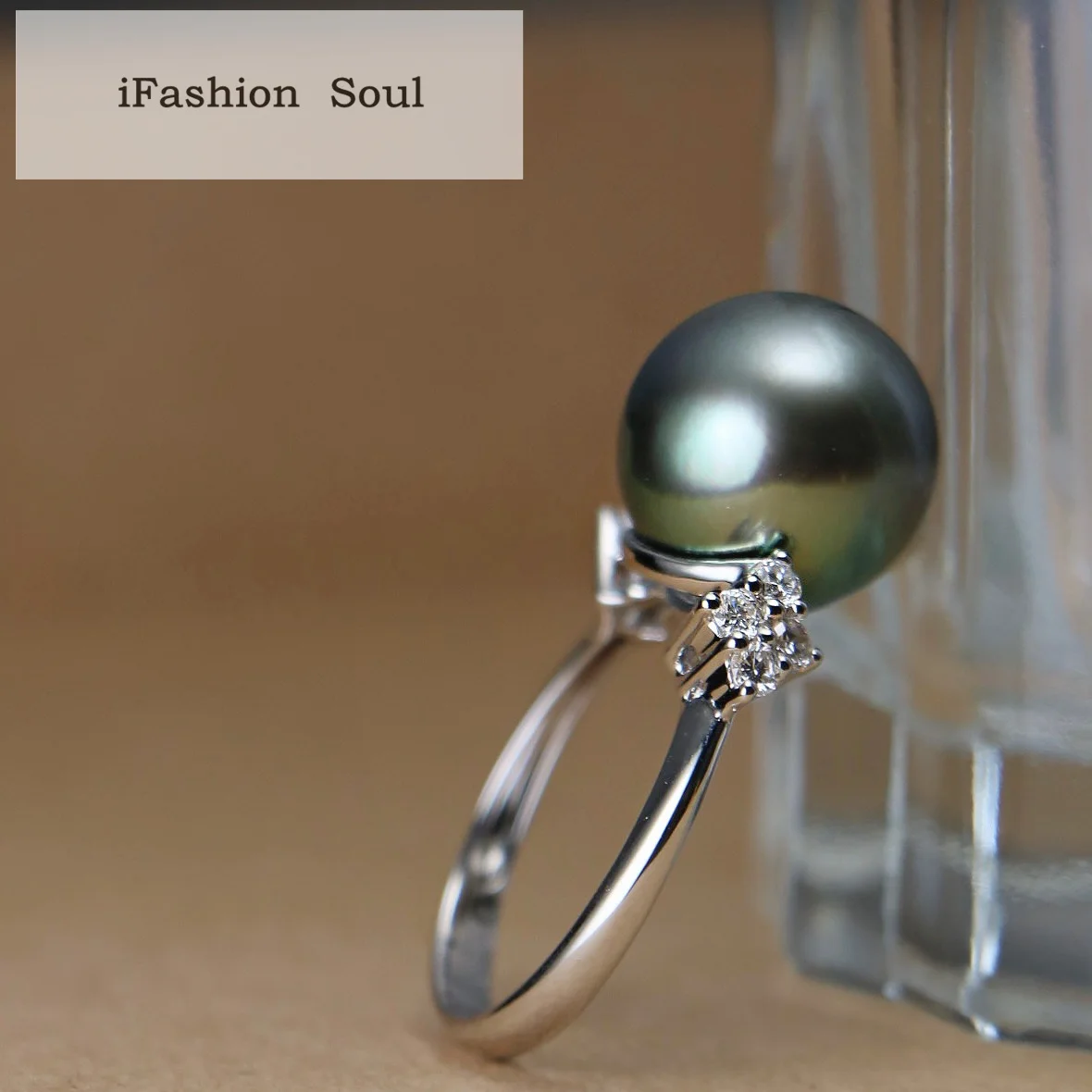 

18K Solid Yellow Gold (AU750) Women Noble Natural Tahiti Black Pearl Diamond Ring Engagement Customize Fashion Lady Jewelry Girl