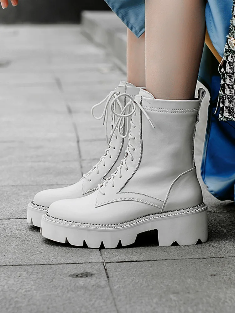 Сапоги на платформе Женская зимняя обувь шнуровке Zapatos De Mujer с круглым носком Botas