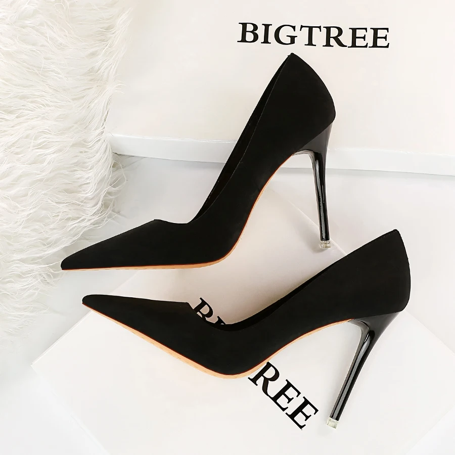 

BIGTREE Faux Suede Shoes Fashion Concise Pumps High Thin Heels Pointed Toe Shoes Female Sexy Bridal Wedding Party Dress Pumps
