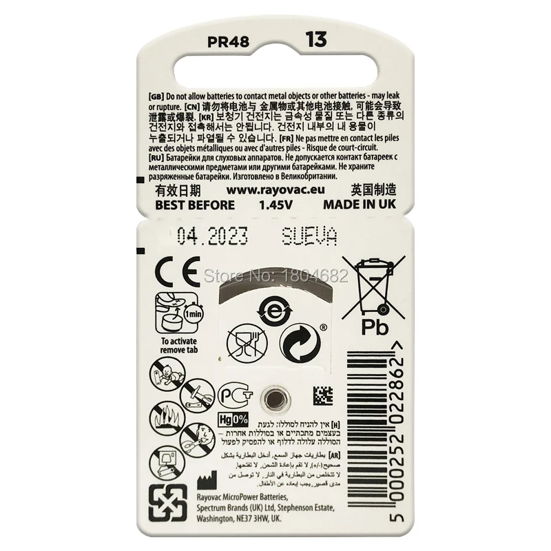 Новые батареи слухового аппарата Rayovac для 60 шт. 1 45 в A13 13A 13 P13 PR48|hearing aid batteries a13|battery