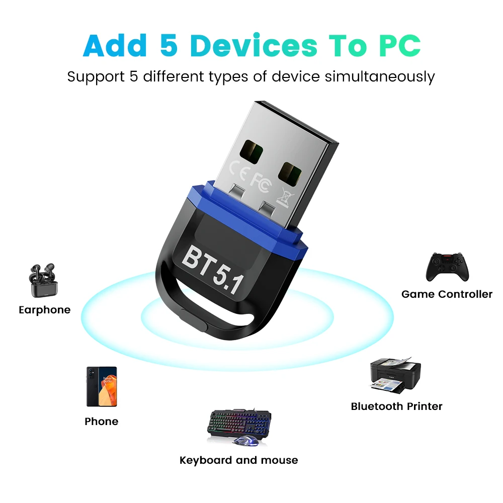 USB Bluetooth 5 1 адаптер приемник 0 ключ 4 для ПК ноутбука BT передатчик |