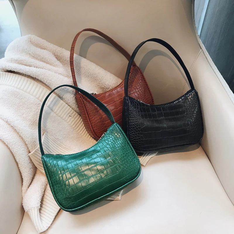 Женская мини-сумочка Винтажная сумочка-Багет Аллигатор женская сумка-мессенджер