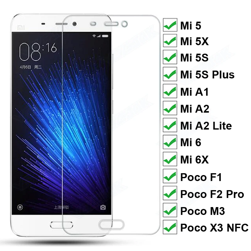 

9H HD Protective Glass For Xiaomi Mi 5 5S Plus 5X 6 6X A1 A2 Lite Tempered Screen Protector Poco F1 F2 Pro M3 X3 NFC Glass Film