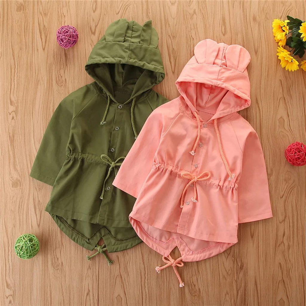

Toddler Kids Baby Girls Coats Cute Cartoon Ears Long Sleeves Jackets Autumn Casual Waisted Trench Coat Children Clothing