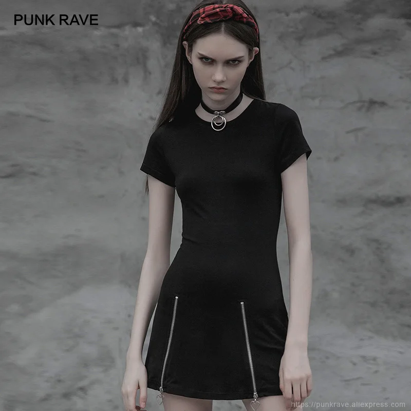 Женское облегающее платье панк-рейва готическое черное с коротким рукавом на