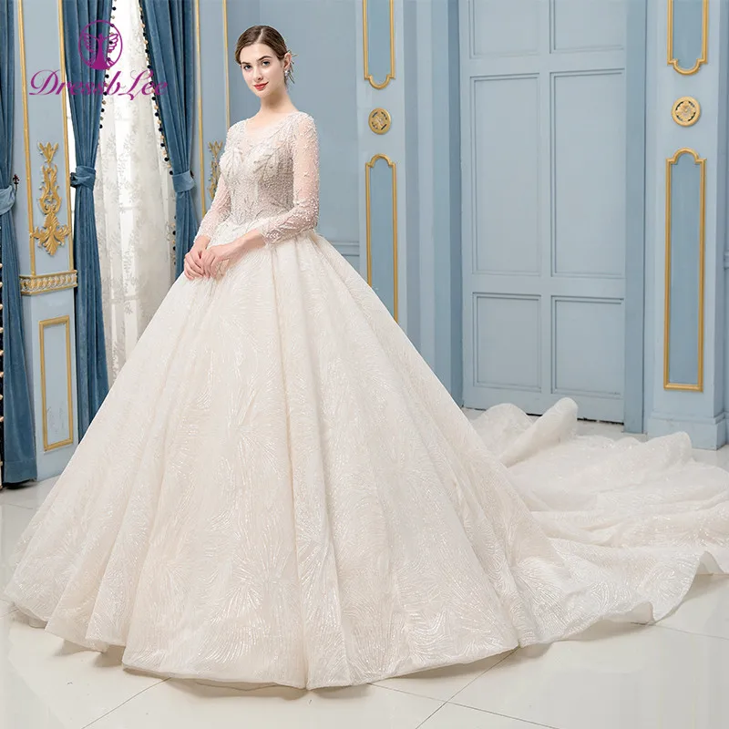 Блестящее бальное платье Свадебные платья полная вышивка кристаллами с длинными