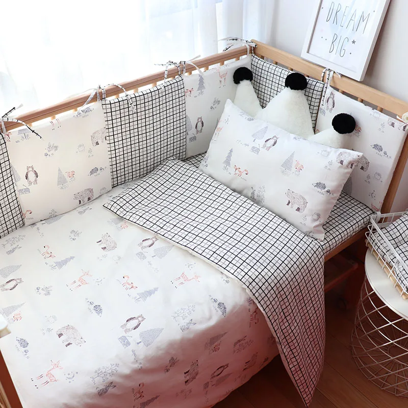 Baby Bedding Set For Boy Girl Nordic Cotton Baby Bed Linen For Newborns Kids Crib Bedding With Bumper Cot Kit Allow Custom Size