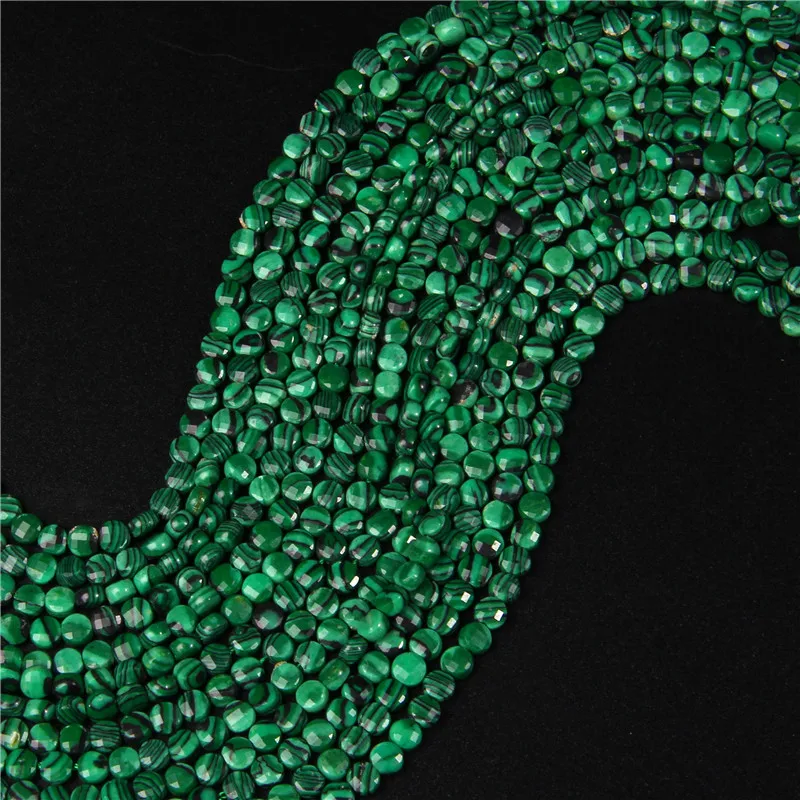 

Green Peacock Malachite Natural Stone 4mm 6mm Round Faceted Coin Shape Loose Beads For Jewelry Making DIY Necklace Earrings