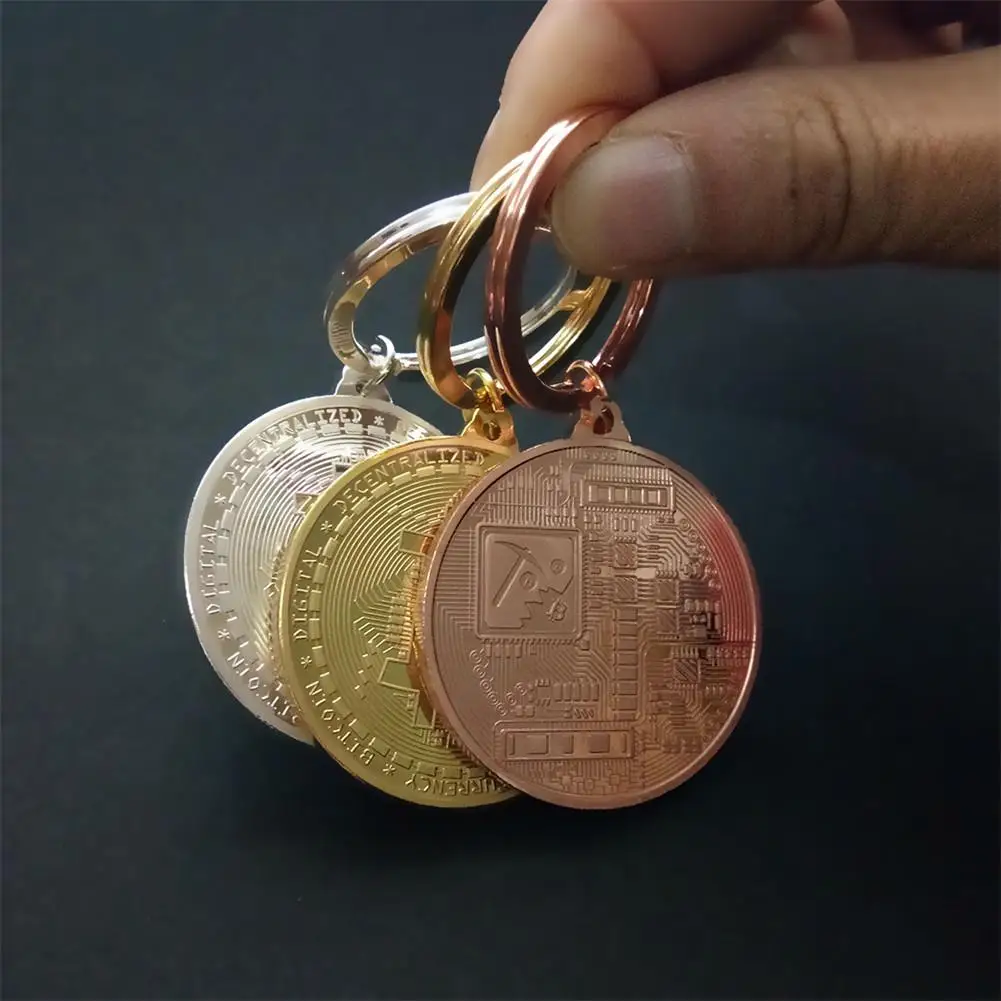Позолоченное кольцо для ключей с монетой Биткоин коллекционный подарок Casascius Bit