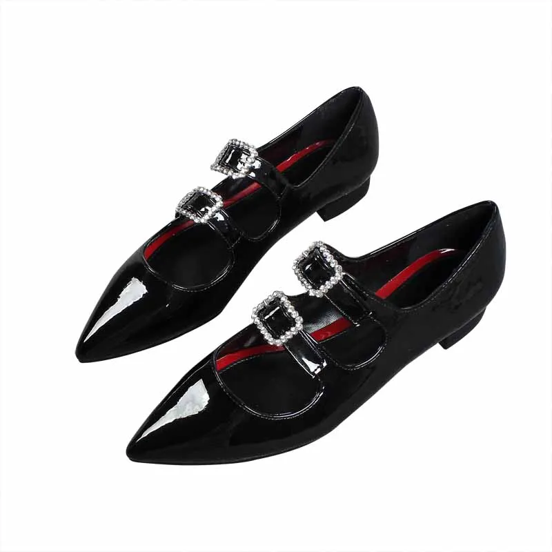 

Retro Woman Shoes Casual Female Sneakers Flats Shallow Mouth Oxfords Pointed Toe All-Match Crystal Low Heels Dress Comfortable