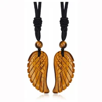 couple natural angel wing crystal pendant necklaces for women and men adjustable rope chain reiki healing stone