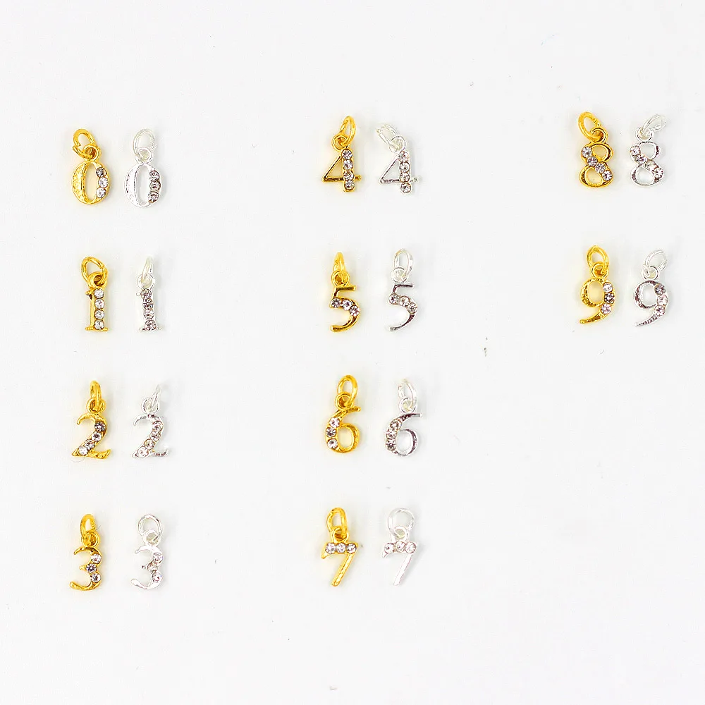 

10pcs/bag 10 number nail art decorations 0-9 nail art decorations shiny rhinestone metal nails accessories