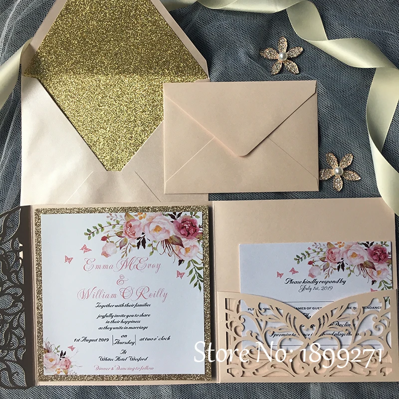 Светильник розовый цветочный дизайн Свадебное приглашение открытка с блестящим