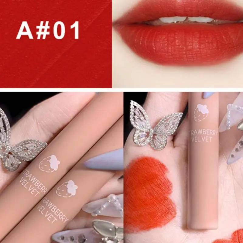 

Strawberry Lip Mud Matte Lip Glaze Sexy Student Lipstick Waterproof Pigment Makeup Lip Gloss Valentine Day Gifts