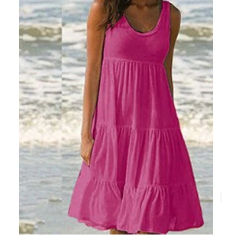 

Sexy O Neck Midi Dress Solid Loose Plus Size Sleeveless Beach Dresses Women 21 Summer Elegant Pink Fashion Clothes Female CX1447