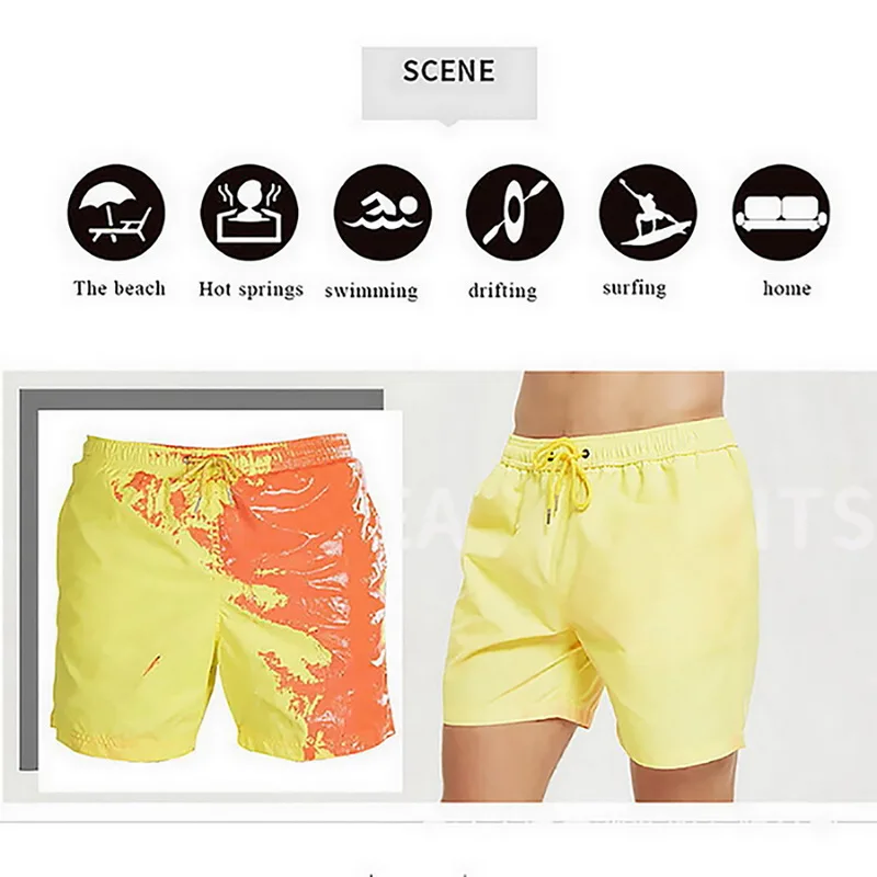 

Magic Color Changing Swim Shorts Men Quick Dry Water Hot Discoloration Surfing Board Shorts Swimwear Trunks Beach Bathing Suit