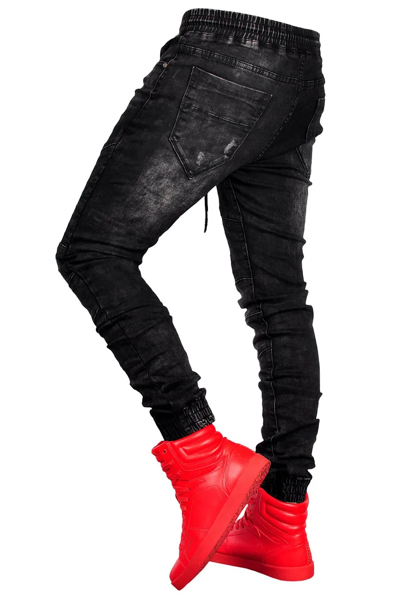 Men Black Jeans Fashion Slim Fit Elastic Waist Jogger Denim Jeans Hombre Casual Loose Hip Hop Denim Pants Pantalones Vaqueros