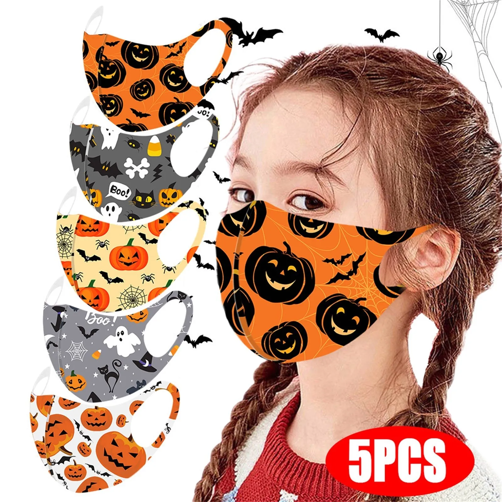 

Children's Halloween Print Reusable And Washable Mask 5PCS New style mask Adult Three Layer Máscara tejida de nuevo estilo