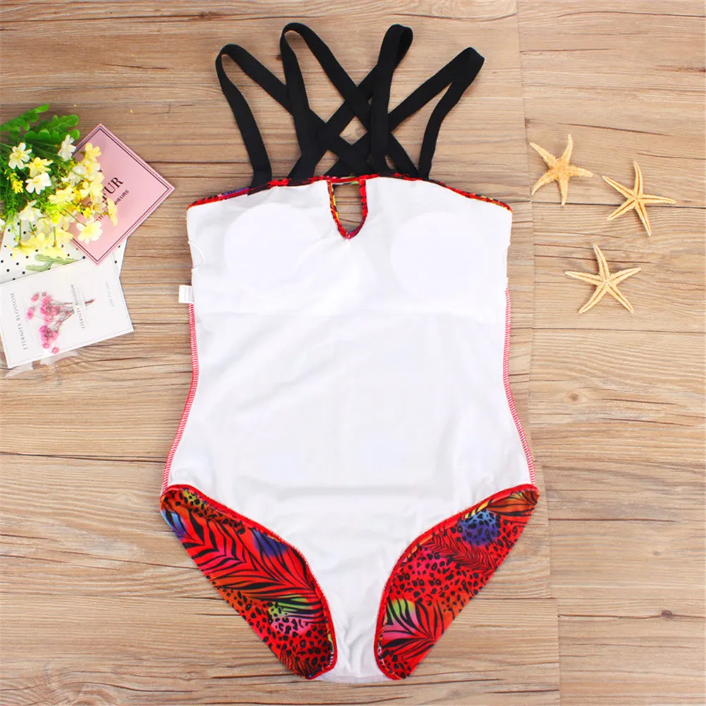 

Plus Size One Piece Swimwear For Women Sexy Criss Cross Sashes Bikini Set Leopard Printed Bathing Suit