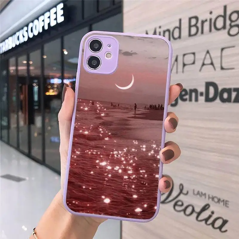 

Pink beach backgrounds Phone Cases Matte transparent For Purple iPhone 12 Mini 11 Pro XR XS Max 7 8 Plus X Back Cover