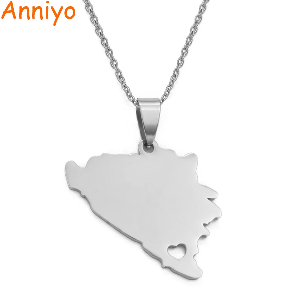 Anniyoc, кулон и ожерелья с картой для женщин, серебро, нержавеющая сталь, боснийские карты, ювелирные изделия, патриотические подарки#035621