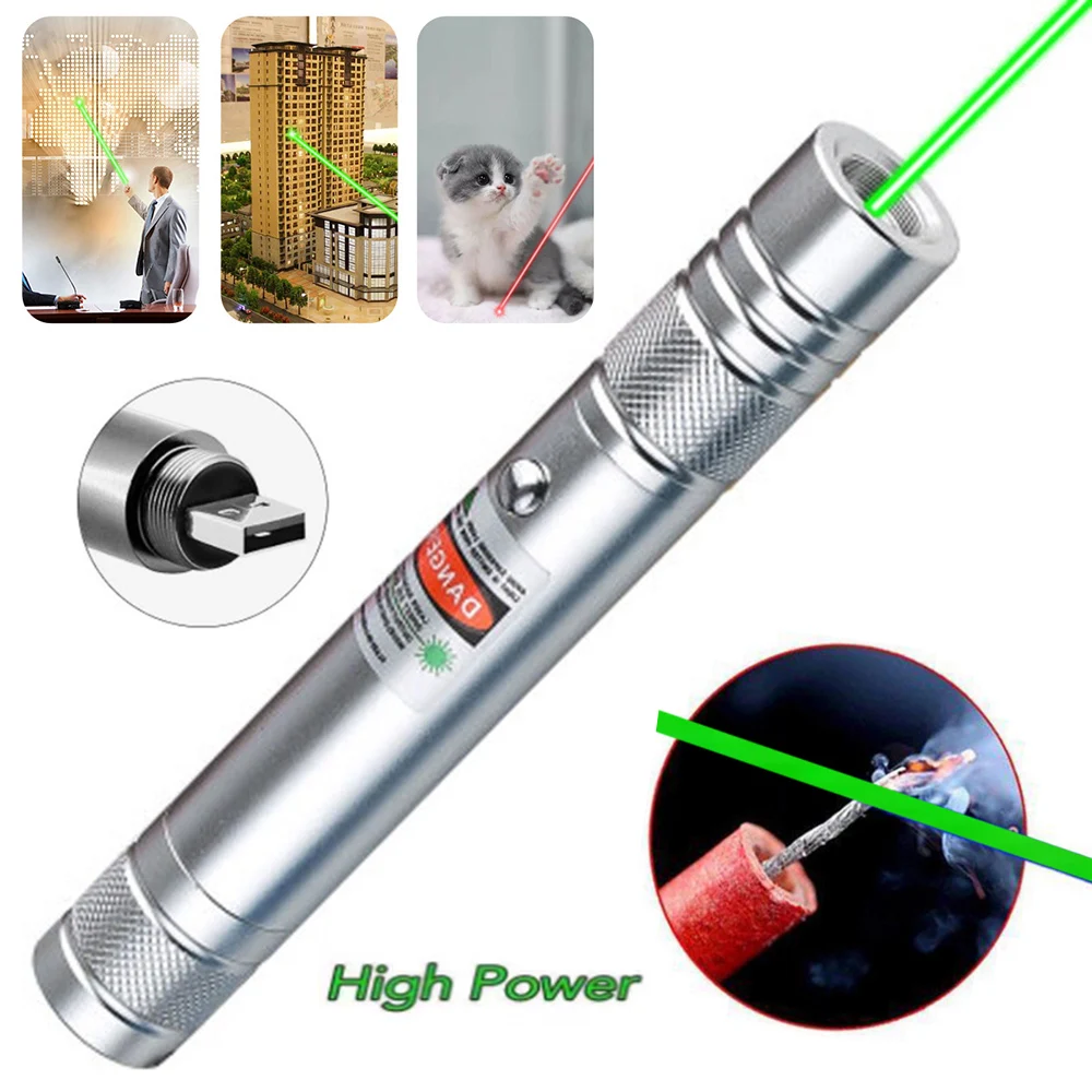 Перезаряжаемая через USB Зеленая точка Лазерная портативная мини-указка 5 мВт