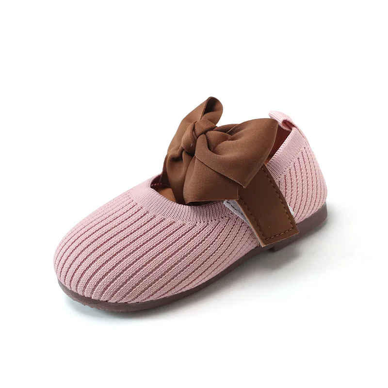 

Kids girl bow flat shoes round toe girls princess shoes knitting casual shoes