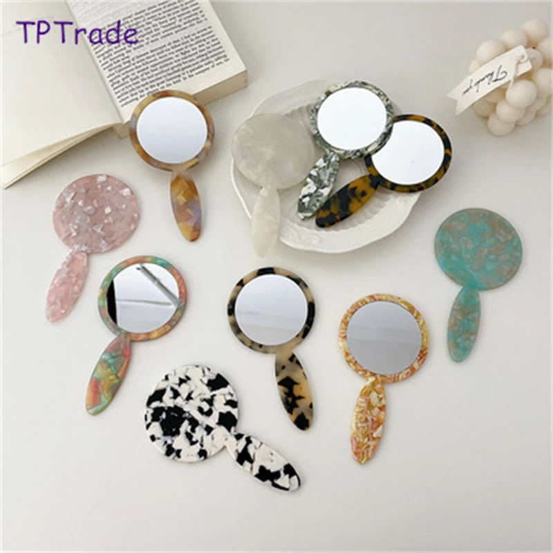 

25pcs Acetic Acid Material Makeup Mirror Handheld Circular Mirror With Handle Hand Mirror SPA Salon Compact Small Mirrors Cosmet