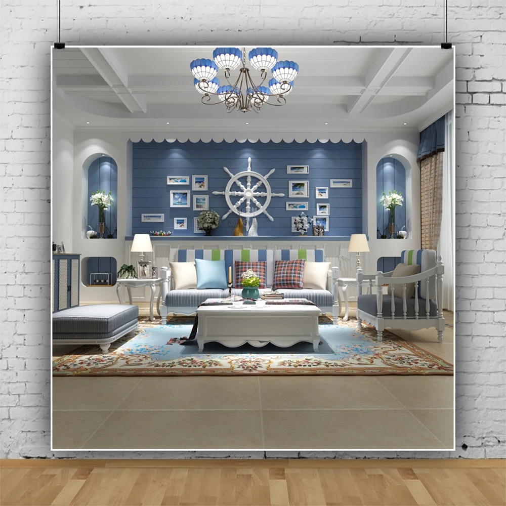 Виниловый фон для студийной фотосъемки с изображением гостиной дивана люстры