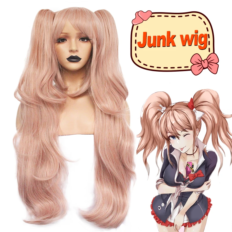 ANOGOL аниме Дзюнко Эносима Dangan Ronpa светильник розовый длинные волнистые синтетические Косплей парики конские хвосты черный белый медведь зажимы костюм