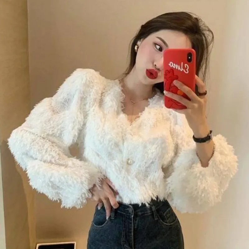 Корейский женский вязаный свитер с бахромой кардиган ленивый мохеровый Зимний