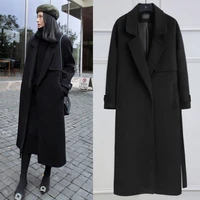 hepburn style woolen coat womens mid length 2021 new fashion winter thick double sided cashmere woolen coat with belt