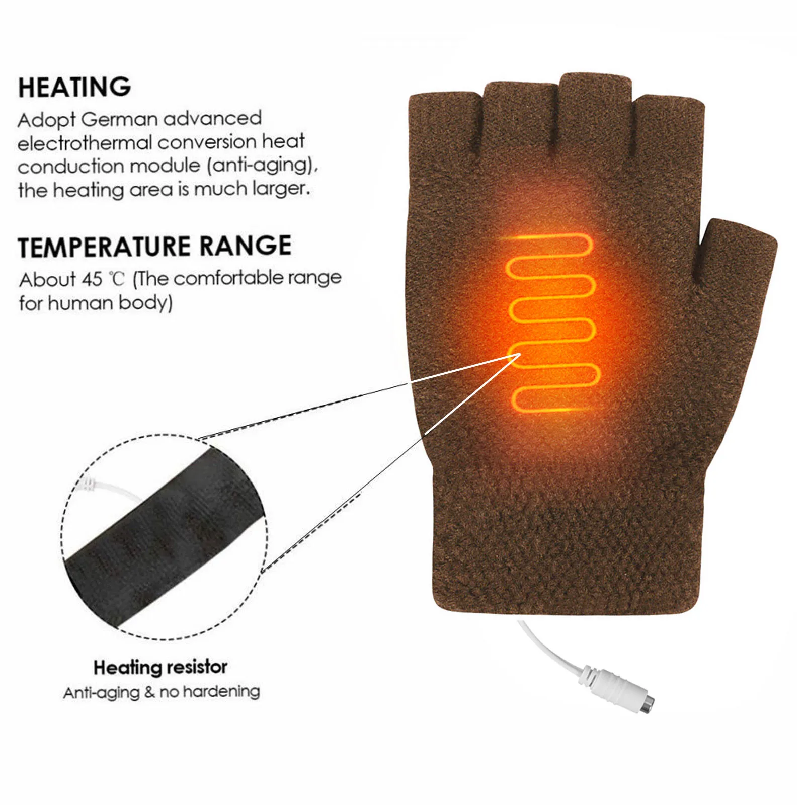 

Winter Gloves Women Men USB Heated Gloves Unisex Casual Outdoor Driving Warm Half Finger Mittens guantes handschoenen