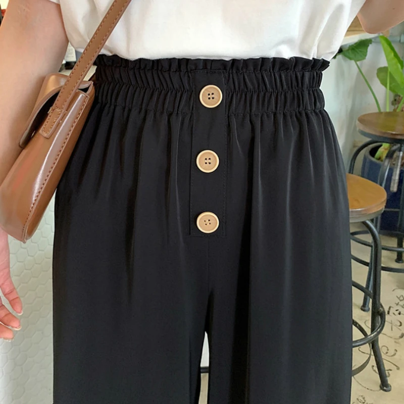 

Wide Leg Pants Women Button Leisure Ankle-length Solid Simple Trousers Womens Harajuku Daily Streetwear All-match Elegant Trendy
