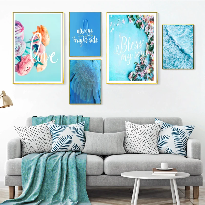 

green plant cactus Seascape Art Canvas Painting feather Prints or Posters Wall Picture For Living Room Modern Home Decor